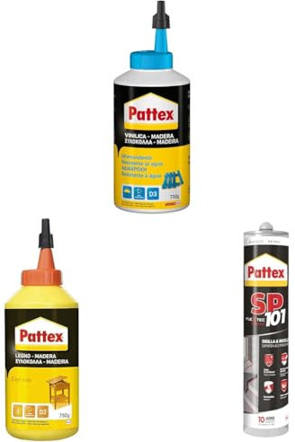 Pattex Vinilica Idroresistente, Colla per Legno resistente all'acqua, Adesivo Acetovinilico per Montaggi, Assemblaggi e Laminature in Ambienti Umidi e Caldi, 750g