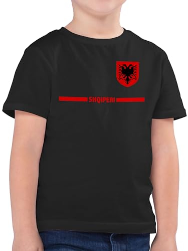 Kinder T-Shirt Jungen - Fußball EM WM - Albanien Trikot Wappen | Shqipëri mit Stolz | Albanisches Fan-Motiv - 140 (9/11 Jahre) - Schwarz - Europameisterschaft 2024 Tshirt Fussball Albania Shirt