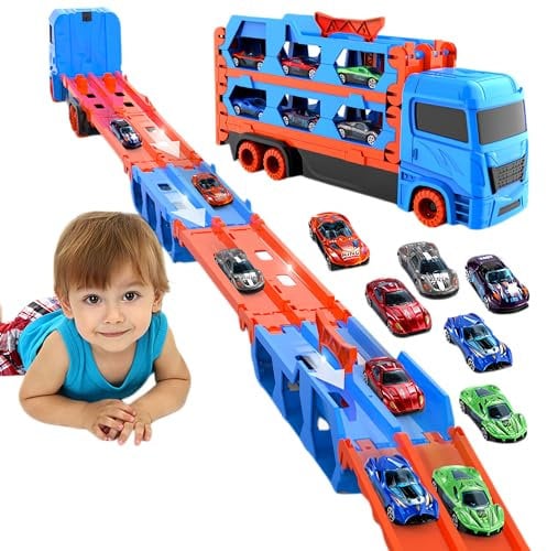 Bearbao Jungen Spielzeug für 3 4 5 6 Jahre alte Jungen, 65 Zoll Rennstrecke Transport LKW Auto Spielzeug für Kinder Junge, Weihnachts- und Geburtstagsgeschenke