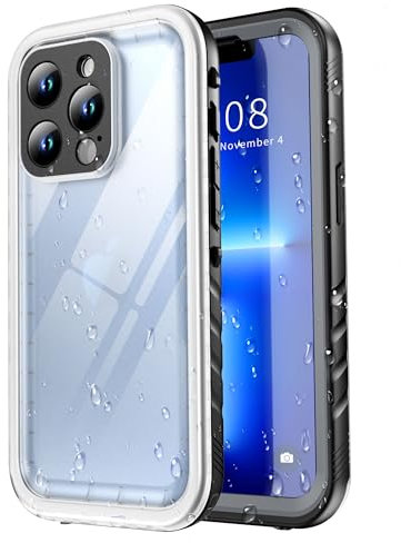 SPORTLINK for iPhone 13 Pro Waterproof Case - Shockproof Heavy Duty Front and Back Cover [Built in Screen/Camera Protector] [IP68 Underwater] [Dustproof] 360 Full Body Protective- Black/Frosted Clear