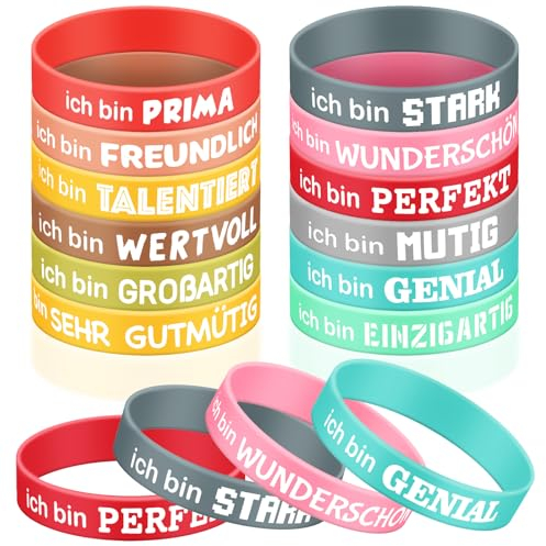 flintronic 12 Stück Motivationsarmbänder auf Deutsch, 20,8 cm Inspirierende Silikon Armbänder, Motivierendes Silikonarmband mit Positiven Sprüchen, Mutmacher Geschenke Party Mitgebsel für Kollegen