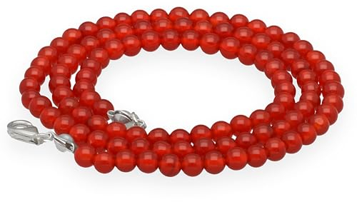 Lebensquelle Plus Edelstein Kugelkette + 925 Silber Verschluss | Ø 4mm Kugeln Karabinerverschluss 45cm lang | Hochwertige Kette (Karneol)
