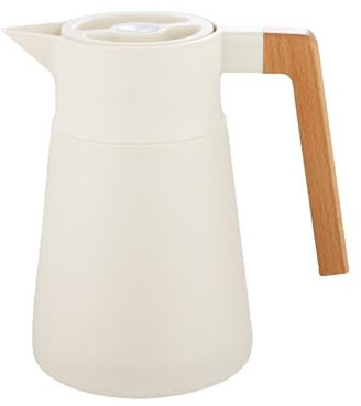 Caraffa Termica Per Caffè Brocca Sotto Vuoto Isolata, Acciaio Inossidabile 18/10, Con Manico In Legno, Per Tè Caldo E Freddo Caffè, Per Home Office Hotel (Beige,1.5L)