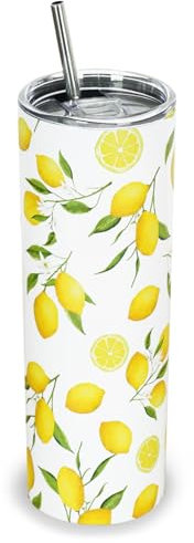 Yellow Lemon Tumbler 20 Oz, Summer Lemon Gifts for Women Girls, Lemon Tumbler Coffee Mug Cup Water Bottle Drinking Cup for Cold or Hot Drinks, Lemon Stuff Accessories Things