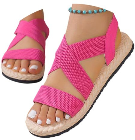 ticticlily Nu Pieds Sandalette Cuir Femme Respirantes Boho Outdoor Confortables Bout Ouvert Sandales A Rose Rouge 41 EU