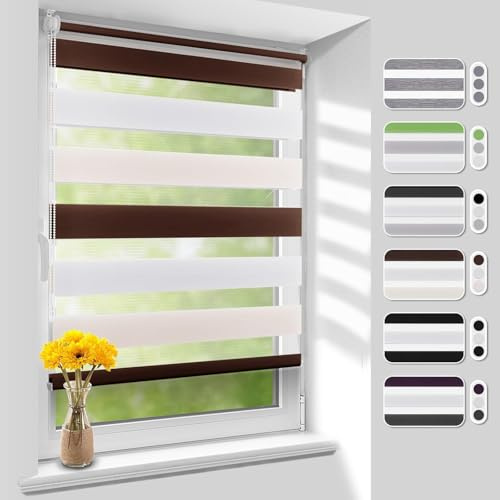 Homland Doppelrollo Klemmfix ohne Bohren B95 x H140 cm(Stoffbreite 90cm) Weiß-beige-braun, Duo Rollo, Rollo Klemmrollos lichtdurchlässig & verdunkelnd, Verstellbar Fensterrollo Sonnenschutz