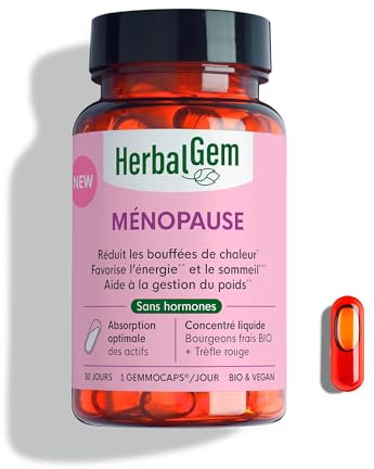 HERBALGEM - GEMMOCAPS Ménopause – Complément Sans Hormones – Réduit Bouffées de Chaleur & Favorise Sommeil et Énergie – 30 Capsules