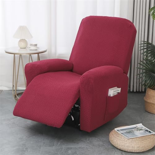 Hearda Copripoltrona Relax Reclinabile Universale, Jacquard Fodere Poltrona Relax Elasticizzato Copripoltrona 1 Posto con Tasca Copripoltrona Reclinabile Fodere per Poltrone Rimovibile (Rosso)