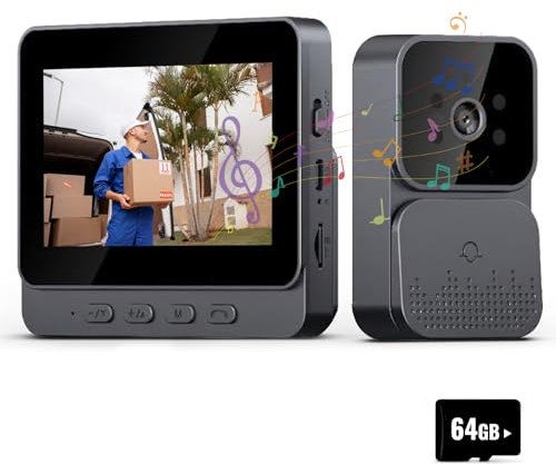 EagerMinds Visiophone sans Fil 1080P, Sonnette visuelle sans Fil avec 4.3 Pouces écran d'affichage, Détection Humaine, Audio Bidirectionnel, La Fonction de Vision Nocturne+ 64G Carte mémoire