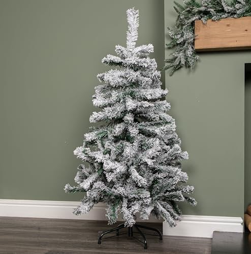 Samuel ALEXANDER 4ft (1.2m) Snow Flocked Artificial Christmas Tree with Green Metal Stand and 177 Tips