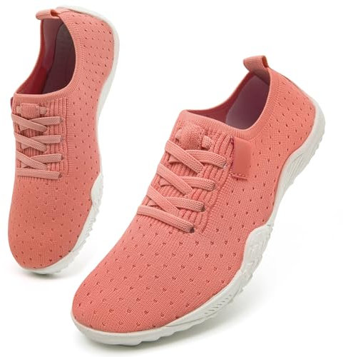 UNQWQZ Barfußschuhe Damen Barfuss Sneaker Weich Laufschuhe Sportschuhe Leicht Turnschuhe Atmungsaktives Walkingschuhe Obermaterial rutschfeste Gummisohle Rosa 41