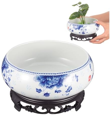 DOITOOL Lotus Bowl Planter Bowl : Water Lily Pots Blue and White Planter Small Lotus Bowls for Planting in Water Indoors for Home Office Garden
