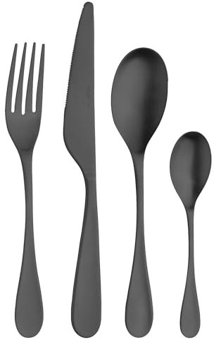 Pintinox - Drop Tafelbesteck für 6 Personen, 24-teilig aus nickelfreiem Stahl in Gold und Schwarz Satin (schwarz satiniert)