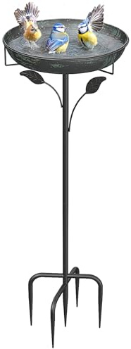 WELDUN Vogeltränke Vogelbad 30CM, Futter Schale Stehend für Draußen Garten | Metall Vogelbecken Wassertränke für Wildvögel, Vogeltränke Winterfest Futter Wasserschale, Grün