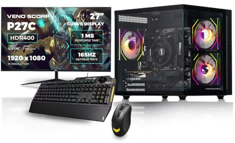 Gaming PC 27 165Hz Bundle AMD Ryzen 5 5500 Processor Nvidia RTX 3050 6GB Graphics Card - 16GB 3200MHz Ram - 1TB NVMe SSD - 550W PSU - Windows 11 - WiFi - Mini Nem 3 - Asus TUF K1 & M3
