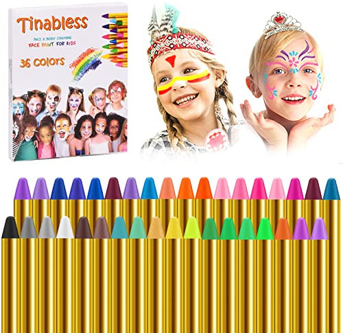 volumoon 36 Colori Truccabimbi Kit, Body Painting Colori, Matite Trucco Bambini, Pittura di Viso e Corpo Lavabili, Pastelli Pitture di Viso, Pittura di Corpo per Cosplay Carnevale Halloween