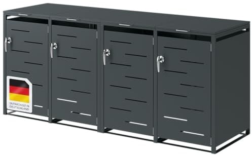 STEELSØN Diorus Mülltonnenbox 4er bis 240L abschließbar – Hochwertige Mülltonnenverkleidung für 4 Tonnen – Müllbox Stahl – Müllcontainer Anthrazit - Mülltonnen Box wetterfest – Gerätebox mit Schloss