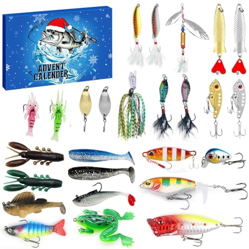 iZoeL Fishing Advent Calendar 2026 24 Fishing Calendar Gifts Men Dad Gear | Carp Fishing Tackle Advent Calendar Gifts for Grandfather Uncle Brother Christmas Fishing Hooks lure Acessories