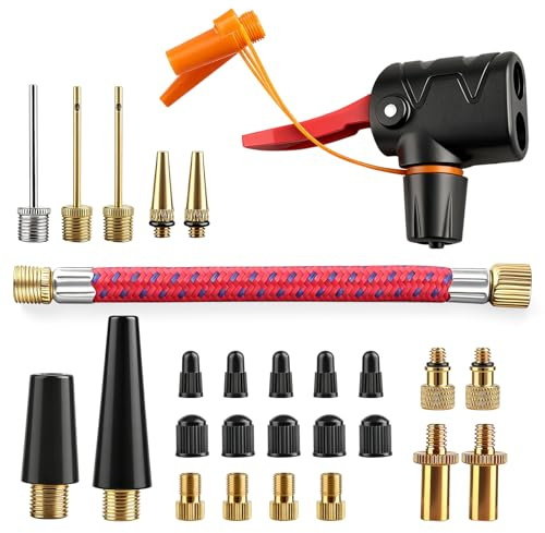 Fahrradventil Adapter,27 Stück Fahrradpumpe Ventile Adapter Französisches Ventiladapter Pumpenkopf Ersatz mit Doppelventil Ballnadel Valve AV/DV/SV Ventiladapter für Alle Fahrrad,Luftpumpe,Autoventil