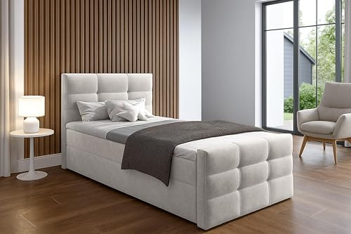 AXLIVING Bett mit Bettkasten 120x200 cm Argentaro Boxspringbett beige