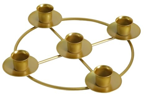 Adventskranz-Kerzenhalter Metall mit goldenem Ring für fünf Kerzen als Festliche Dekoration in Kirche (C, One Size)