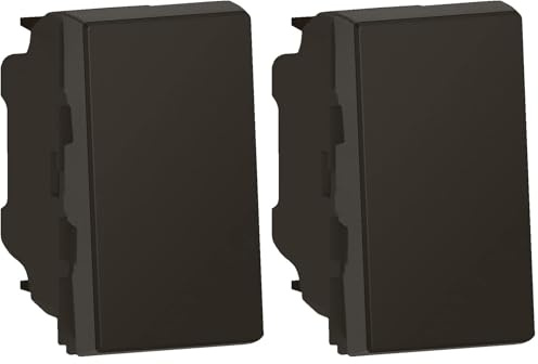 LEGRAND - Interrupteur Mural Simple ou Va-et-vient 10A Mosaic Easy-Led - Commande d'Éclairage 1 Module - Sans Plaque/Sans Support - Fabriqué En France - Noir Mat (Lot de 2)