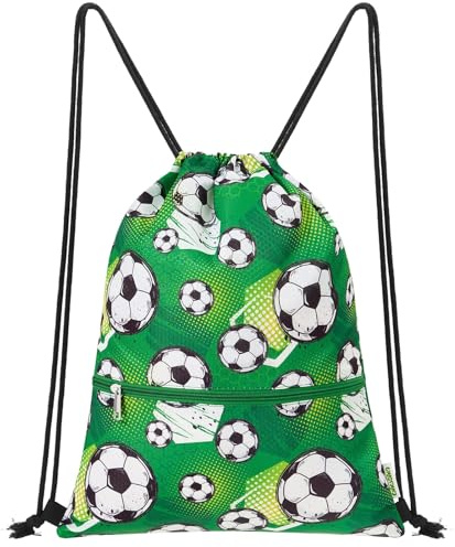 WAWSAM Fußball Turnbeutel kinder, Rucksack mit Kordelzug für Jungen | Wasserdichte Sportbeutel für Sport und Strand, Schwimmtasche kinder mit Reißverschlusstasche für Geburtstag Geschenk