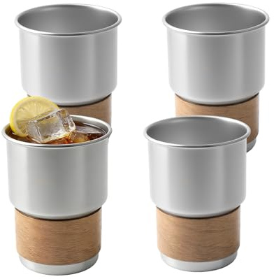 UCFBWO 4 Pièces Gobelet Inox 500 ML | Tasse Inox Incassable Empilable | Tasse Camping Isotherme Résistante au Chaud et au Froid pour Maison Pique-Nique Barbecue Randonnée | Argenté
