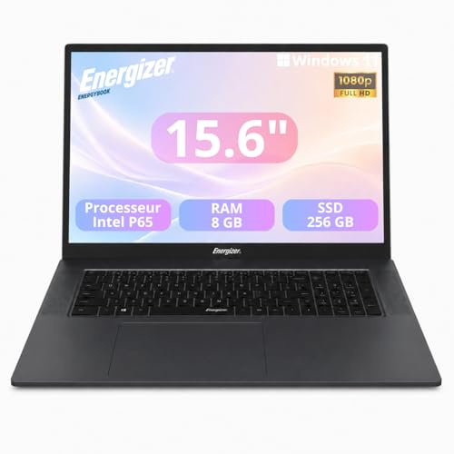 Energizer EnergyBook 15.6 Pouces FHD PC Portable (Intel P6500Y, RAM 8Go, SSD 256Go, Intel UHD Graphics 615, Win 11 Home) - Clavier QWERTY, Gris Foncé