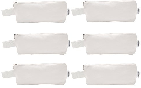 Augbunny Federpennal aus Leinen, vielfache Anwendungsmöglichkeiten, 100 % Baumwolle, 0,35 l Fassungsvermögen, mit Reißverschluss, auch als Make-Up-Tasche zu verwenden, 6er-Pack weiß