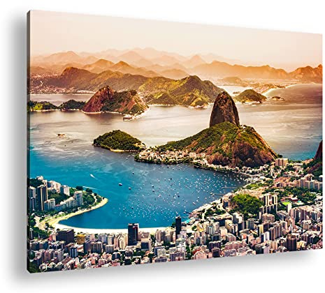 Küste von Rio de Janeiro Format: 120x80 als Leinwand, Motiv fertig gerahmt auf Echtholzrahmen, Hochwertiger Digitaldruck mit Rahmen, Kein Poster oder Plakat