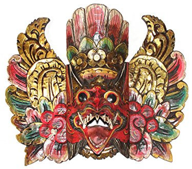 Holzmaske Garuda rot Wandmaske Wandskulptur Garudamaske für die Wand Wanddeko