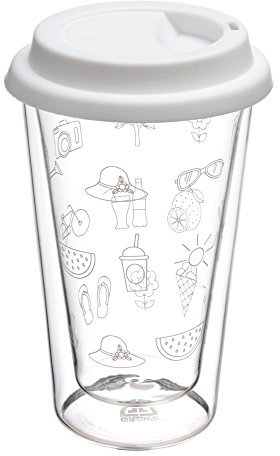 Gräwe Coffee to Go - Tazza in vetro a doppia parete con coperchio in silicone, 0,3 l, colore: Bianco