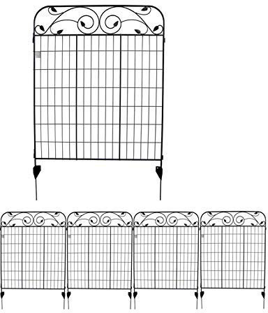 Lot de 4 clôtures de jardin latérales en métal avec revêtement noir - 112 cm de hauteur x 91 cm de large - Longueur linéaire : 3,7 m de long - 8 feuilles - Bordure en métal pliable