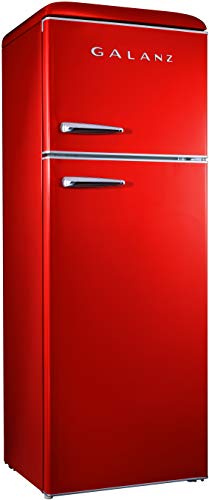 Galanz GLR12TBEEFR Refrigerator, Dual Door Fridge, Adjustable Electrical Thermostat Control with Top Mount Freezer Compartment, Retro Blue, 12.0 Cu Ft (Red)
