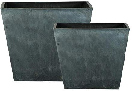Masonry Concrete Style Square Plastic Planters - 2PC Mixed Size Set - Suitable for Indoor & Outdoor Use