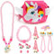 Hifot schmuck Kinder Mädchen Einhorn Handtasche Halskette Armband Ring Haarspangen Haarbänder Set, Prinzessin Kinder Schmuck Geschenk Partyzubehör Gastgeschenke Verkleiden Pretend Play