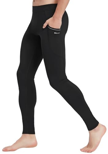 Willit Men's Yoga Workout Leggings Quick Dry Running Dance Tights with Pockets Stretch Compression Pants Black L