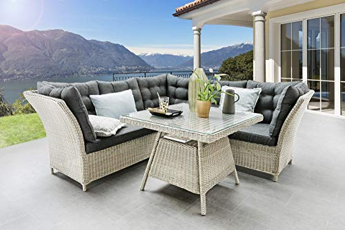 Beauty.Scouts Outdoor Collar Edition DEST Dininglounge Ray, Vintage weiß, 2er-Set, Polster anthrazit, Loungesofa, Tisch, Loungemöbel, Garten, Gartenmöbelset, Balkonmöbelset, Balkon