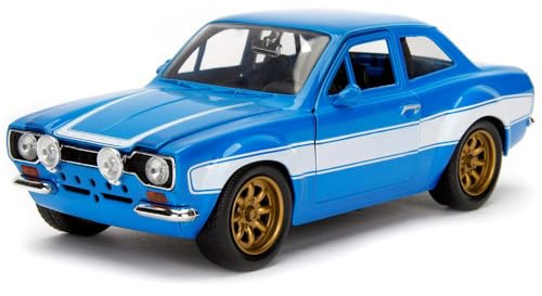 Jada Toys Fast & Furious Brian's 1974 Ford Escort, Auto, Spielzeugauto aus Die-cast, öffnende Türen, Kofferraum & Motorhaube, Maßstab 1:24, blau