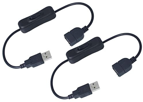 2 cables USB con interruptor de encendido/apagado, interruptor de balancín línea de extensión USB para lámpara de escritorio LED, ventilador USB, tiras LED (negro)