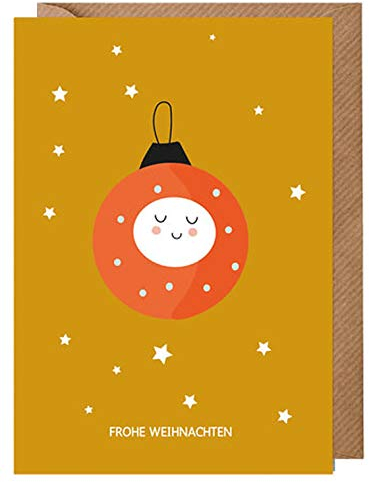 dabelino 1x lustige Weihnachtskarte mit Umschlag für Kinder: Christbaumkugel/Frohe Weihnachten (Karte Weihnachten einzeln, witzig, Junge, Mädchen, rot, natur ohne Plastik-Beschichtung)