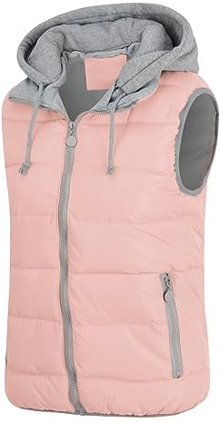 YYNUDA Gilet Femmes Hiver Chaude Capuche Sans Manche Zippée Gilet Veste à Capuche Ultra Légère Rose XL