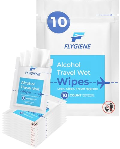 FLYGIENE - Travel wipes with 70% alcohol - Premium unscented wet wipes to go - Convenient travel wipes - Perfect for everyday use and hygiene