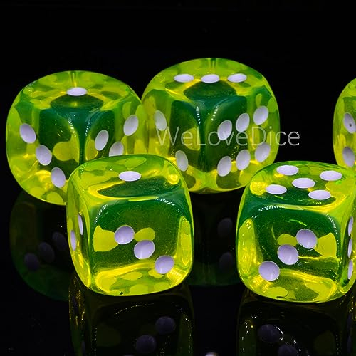 XL Würfel (20mm) in neon gelb/weiße Punkte - Made in Germany - WeLoveBeads - 5 Stück