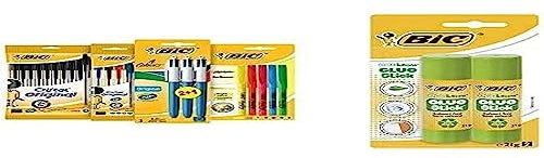 Bic Ballpoint Pens, Colouring Pens, 4 Colours Pens, Highlighters and Black Pens 21 g Ecolutions Glue Stick