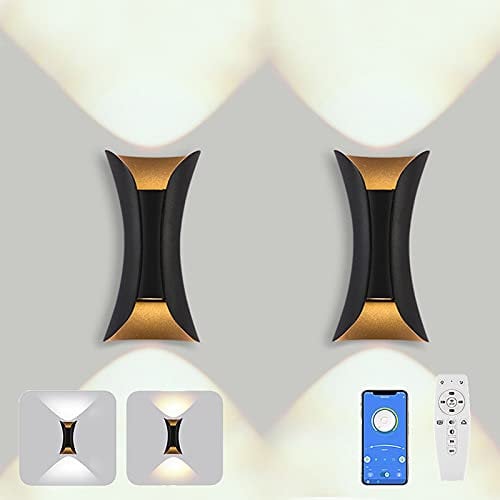 ANKBOY 2 Stücke LED Aussen Wandlampe Dimmbar mit 2.4G Fernbedienung Außen Wasserdicht IP65 Aussenleuchten Oben Unten Aussenlampen Haus Wandleuchten Außen Aluminium Ausenwand Beleuchtung 10W,Schwarz