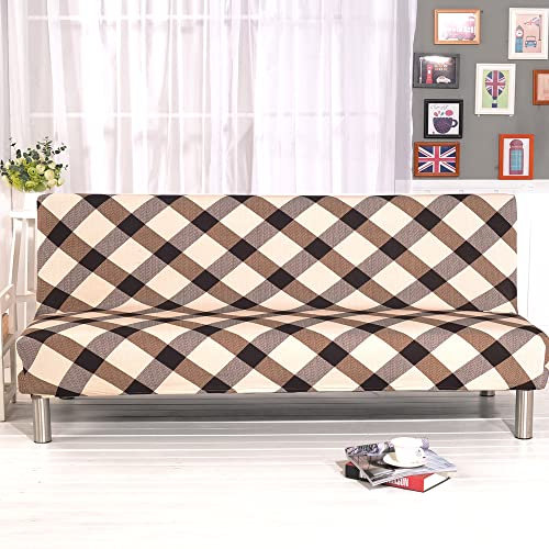 Bestenrose Sofabezug Ohne Armlehnen Sofabettüberzug Druck Sofabezug Schutzhülle Polyester Spandex Stretch Abdeckung Husse für Faltbares Schlafsofa Ohne Armlehnen Möbelschutz (Kaffeeplaid)