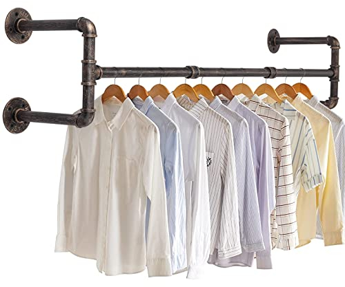eSynic Industrielle Rohr-Kleiderständer, 120 cm, Wandmontage, Ordnungsschiene, U-förmiges Abtropfgestell, Kleiderstange, industriell, antik, Kleidungsstange, Hängeleiste für Garderobe usw