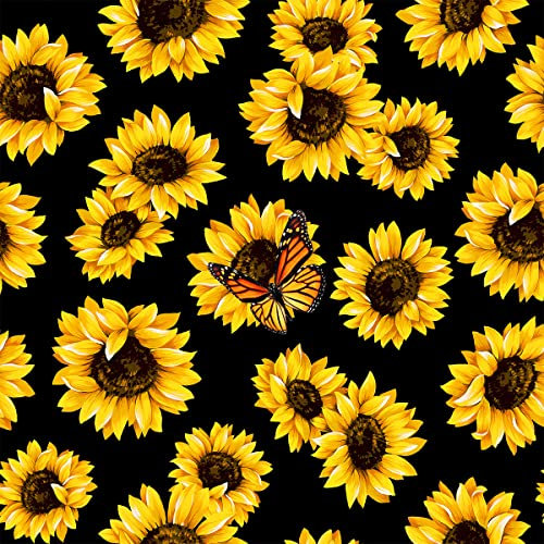 Sonnenblumen Outdoor Stoff,Meterware,Schmetterlingsgelber Blumen Polsterstoff für Stühle,Mädchen,Frauen,Blüten,Blumen,botanischer Dekorationsstoff für Heimwerkerprojekte,92x160cm,Schwarz Gelb